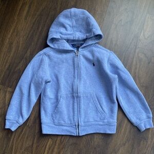 POLO Ralph Lauren Boys Light Blue Heavy Cotton Zip Up Hoodie Sweatshirt Size 6